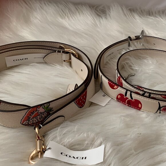COACH Cherry & Strawberry Printed Reversible Bag Strap SET (2 PIECES SET) - Picture 2 of 4